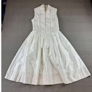 Ted Baker Sleeveless Dress Women 1 White High Tie‎ Neck Pleated Skirt Elegant